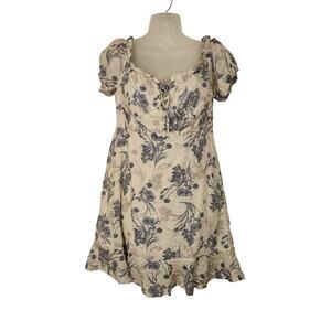 Promesa Tie-Neck Off Shoulder Above The Knee Floral A-Line Dress Beige Medium